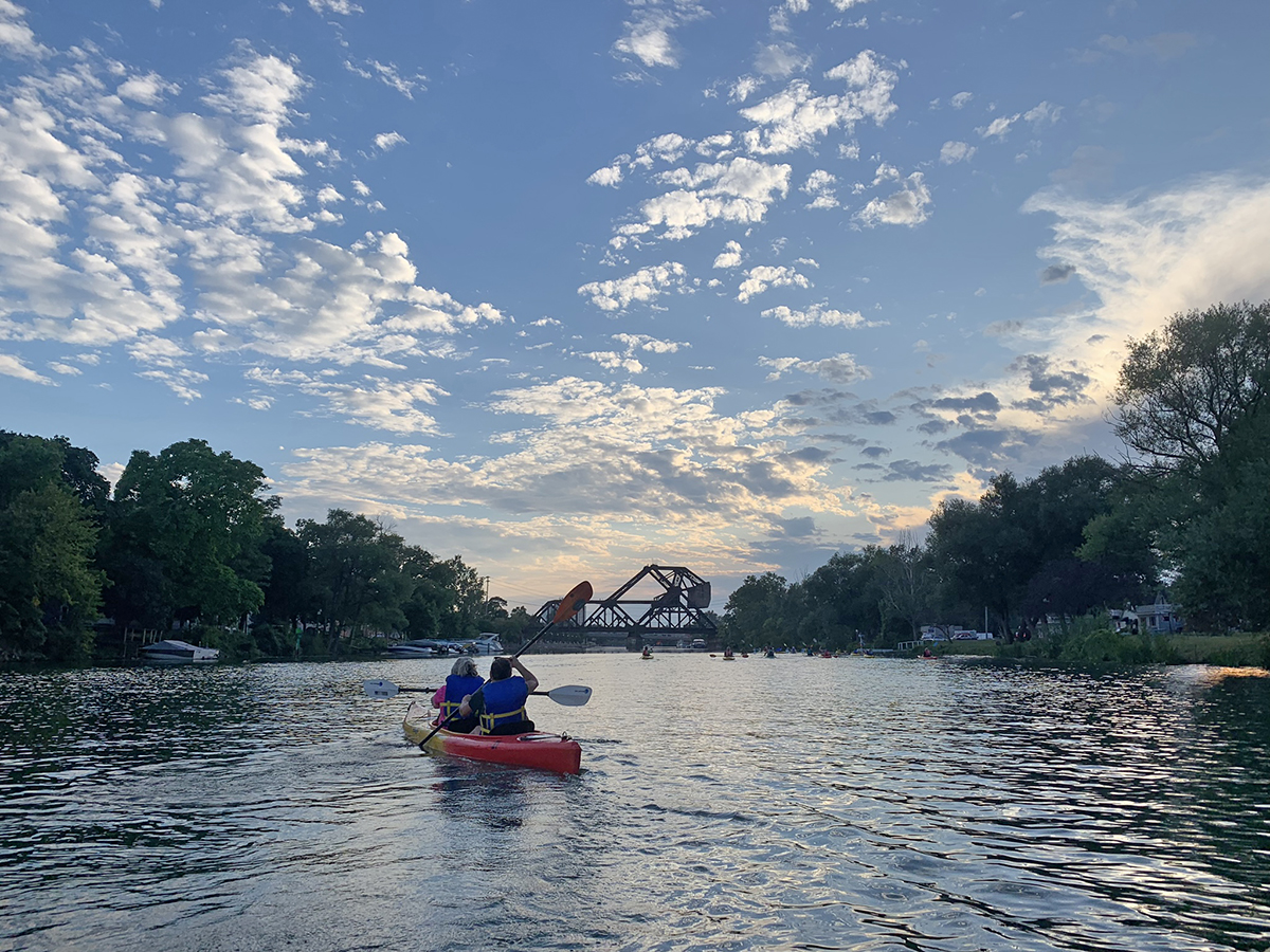 Tandem kayak at sunset on Buffalo River
